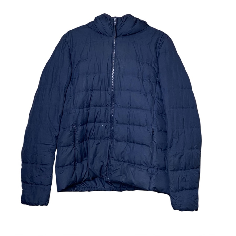 Uniqlo Ultra Light Down Jacket Small Dark Blue Packable Hooded Minimalist Winter